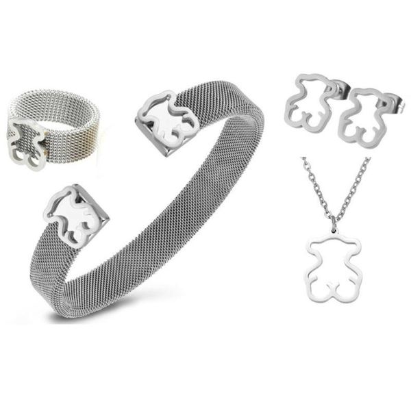 earrings & necklace stainless steel women bear christmas chain choker ring bracelet pendant jewelry set mom girlfriend birthday present, Silver
earrings & necklace stainless steel women bear christmas chain choker ring bracelet pendant jewelry set mom girlfriend birthday present, Silver