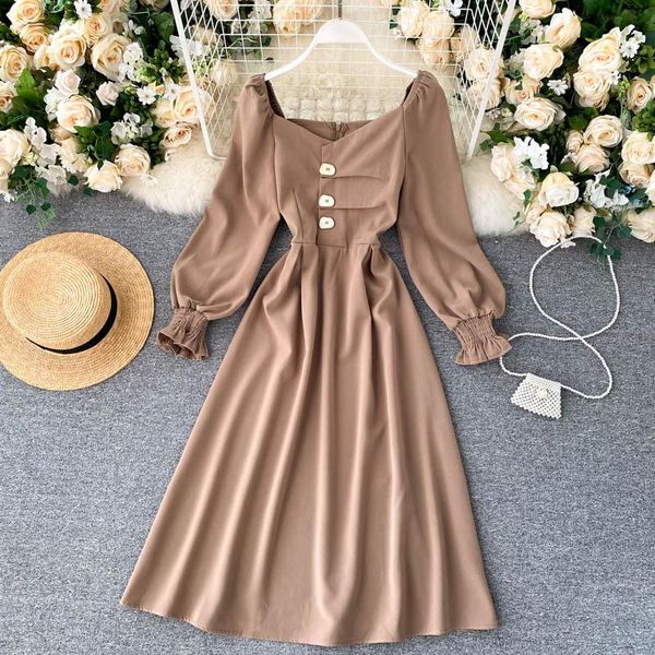 casual dresses women's french fairy lantern sleeved dress autumn nipped waist v-neck pleated high midi female urban vestidos pl394, Black;gray
casual dresses women's french fairy lantern sleeved dress autumn nipped waist v-neck pleated high midi female urban vestidos pl394, Black;gray