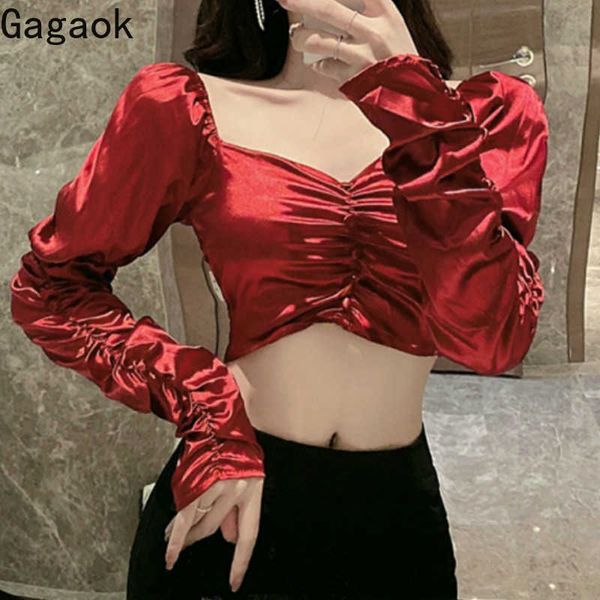 women blouse spring autumn solid square collar puff sleeve button slim retro chic wild female fashion shirts 210531, White
women blouse spring autumn solid square collar puff sleeve button slim retro chic wild female fashion shirts 210531, White