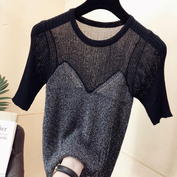 women's t-shirt women 2021 summer fashion short-sleeved slim female ice silk knitted ladies o-neck patchwork sweater q02, White
women's t-shirt women 2021 summer fashion short-sleeved slim female ice silk knitted ladies o-neck patchwork sweater q02, White