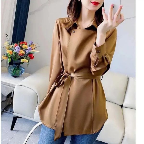 women's trench coats satin long-sleeved spring shirt was thin and lace single breasted spring/autumn womens fashion, Tan;black
women's trench coats satin long-sleeved spring shirt was thin and lace single breasted spring/autumn womens fashion, Tan;black