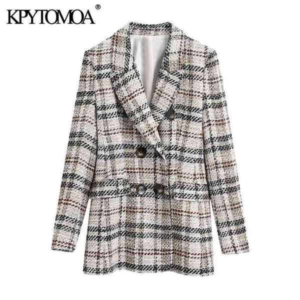 women fashion double breasted check tweed blazer coat long sleeve pocket female outerwear chic veste femme 210420, White;black
women fashion double breasted check tweed blazer coat long sleeve pocket female outerwear chic veste femme 210420, White;black