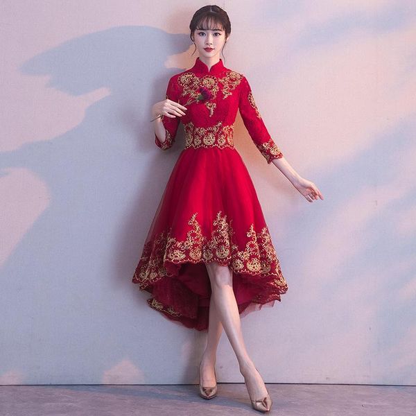 female chinese wedding dresses bride exquisite appliques trim formal party dress elegant short front long back banquet gown ethnic clothing, Red
female chinese wedding dresses bride exquisite appliques trim formal party dress elegant short front long back banquet gown ethnic clothing, Red