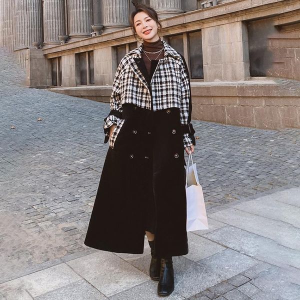 women's wool & blends winter woolen coat houndstooth fashion casual long jacket loose thick double-breasted high-end quality ladies clo, Black
women's wool & blends winter woolen coat houndstooth fashion casual long jacket loose thick double-breasted high-end quality ladies clo, Black