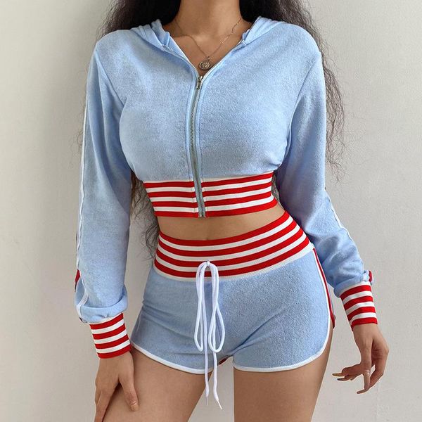 women's tracksuits 2021 summer sportswear jacket shorts two-piece splicing contrast stripes sports leisure club clothes, Gray
women's tracksuits 2021 summer sportswear jacket shorts two-piece splicing contrast stripes sports leisure club clothes, Gray