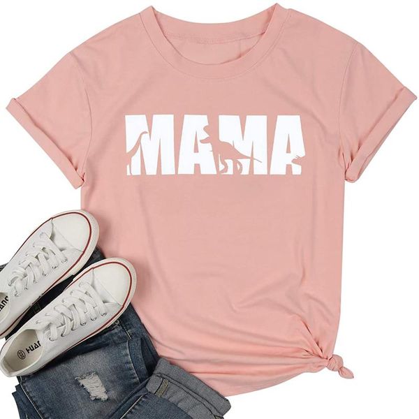 tee t-shirt short-sleeve 2021 women mother's day casual letter print round neck blouse women's, White