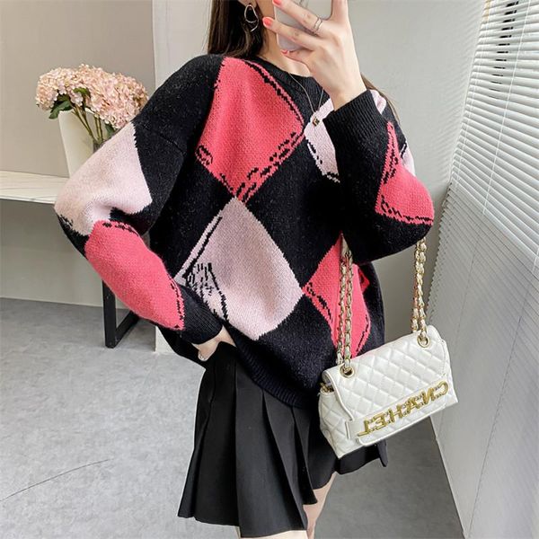 women's sweaters women argyle sweater pullover female autumn winter long sleeve girls loose elegant knitted thick outerwear oversized p, White;black
women's sweaters women argyle sweater pullover female autumn winter long sleeve girls loose elegant knitted thick outerwear oversized p, White;black