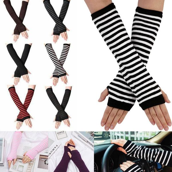five fingers gloves long fingerless arm cover striped cotton wrist sleeves warmer sleeve knitted womens, Blue;gray
five fingers gloves long fingerless arm cover striped cotton wrist sleeves warmer sleeve knitted womens, Blue;gray