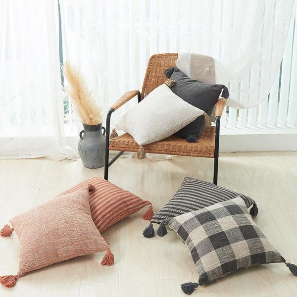 cushion/decorative pillow thickened cotton and linen texture striped lattice cushion cover pure color multicolor optional tassel fashion pil
cushion/decorative pillow thickened cotton and linen texture striped lattice cushion cover pure color multicolor optional tassel fashion pil