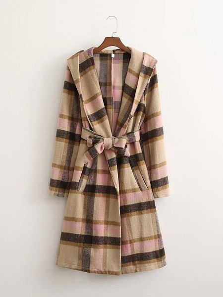 women's wool & blends female hooded coat 2021 autumn winter casual coffee plaid long sleeve fashion vintage belt elegant outerwear woma, Black
women's wool & blends female hooded coat 2021 autumn winter casual coffee plaid long sleeve fashion vintage belt elegant outerwear woma, Black