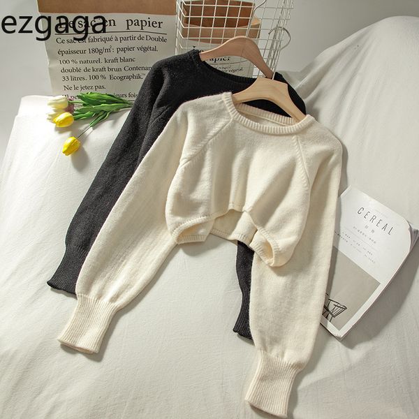 ezgaga women sweater autumn new o-neck loose knit long sleeve crop solid ladies short pullover all-match fashion 210430, White;black
ezgaga women sweater autumn new o-neck loose knit long sleeve crop solid ladies short pullover all-match fashion 210430, White;black
