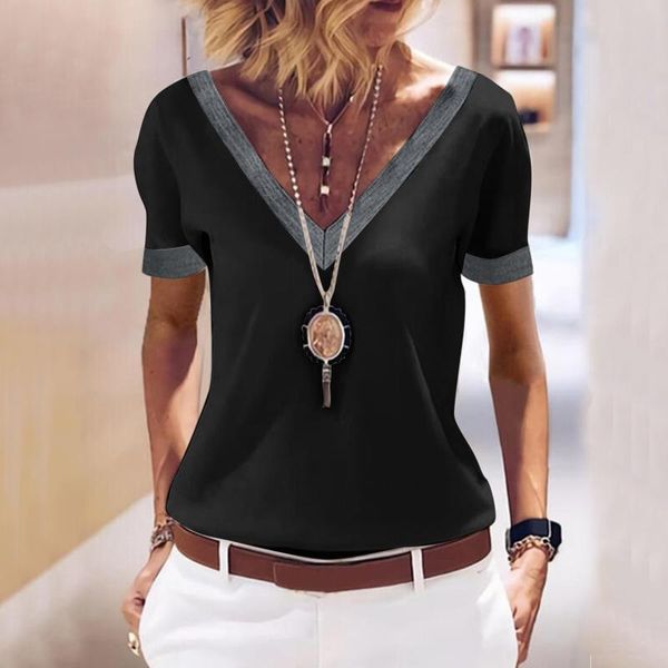 women's blouses & shirts v-neck patchwork t shirt women summer casual tee femme splice short sleeve loose female t-shirt camisetas, White
women's blouses & shirts v-neck patchwork t shirt women summer casual tee femme splice short sleeve loose female t-shirt camisetas, White