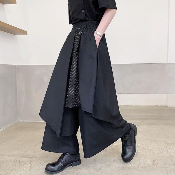 men's pants for men summer yamamoto style personality stripe patchwork design loose wide-leg irregular flared cropped culottes, Black
men's pants for men summer yamamoto style personality stripe patchwork design loose wide-leg irregular flared cropped culottes, Black