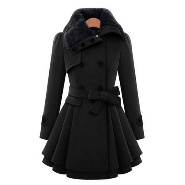 women's wool & blends 2021 woolen coat double breasted lapel long female thicken winter slim belt pleated trench coats fur collar peaco, Black
women's wool & blends 2021 woolen coat double breasted lapel long female thicken winter slim belt pleated trench coats fur collar peaco, Black