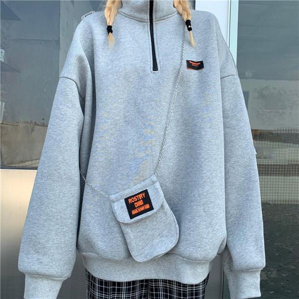 korean version japanese hoodie loos fashion half zipper stand-up collar autumn winter long sleeve gray mate with bag sweat women's hood, Black
korean version japanese hoodie loos fashion half zipper stand-up collar autumn winter long sleeve gray mate with bag sweat women's hood, Black