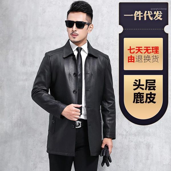 men's leather & faux paragraph dust coat grows in haining collar business deerskin men jacket thin source of origin, Black
men's leather & faux paragraph dust coat grows in haining collar business deerskin men jacket thin source of origin, Black