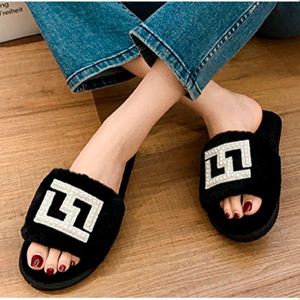 slippers women warm winter female faux fur short plush pearl geometric house shoes lady open toe flats indoor women's slipper, Black
slippers women warm winter female faux fur short plush pearl geometric house shoes lady open toe flats indoor women's slipper, Black