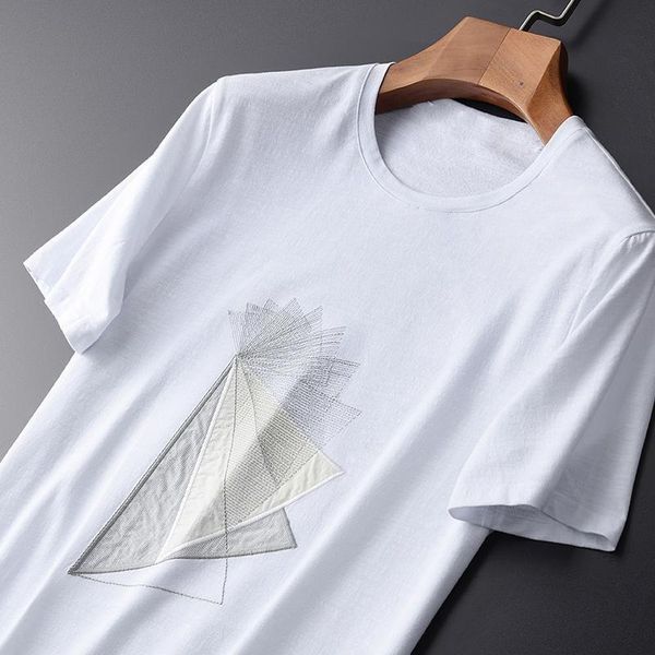 men's t-shirts cotton spandex mens luxury triangle geometric embroidery men plus size 4xl summer slim fit man, White;black
men's t-shirts cotton spandex mens luxury triangle geometric embroidery men plus size 4xl summer slim fit man, White;black
