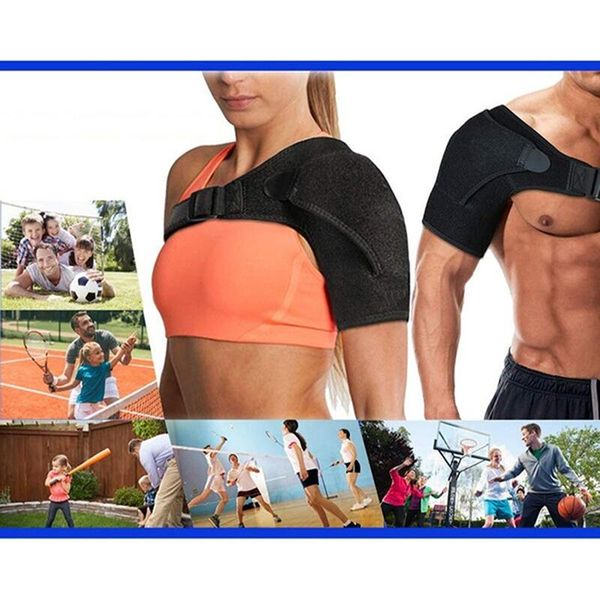 back support adjustable gym sports care single shoulder brace guard strap wrap belt band pads black bandage men & women, Black;blue
back support adjustable gym sports care single shoulder brace guard strap wrap belt band pads black bandage men & women, Black;blue