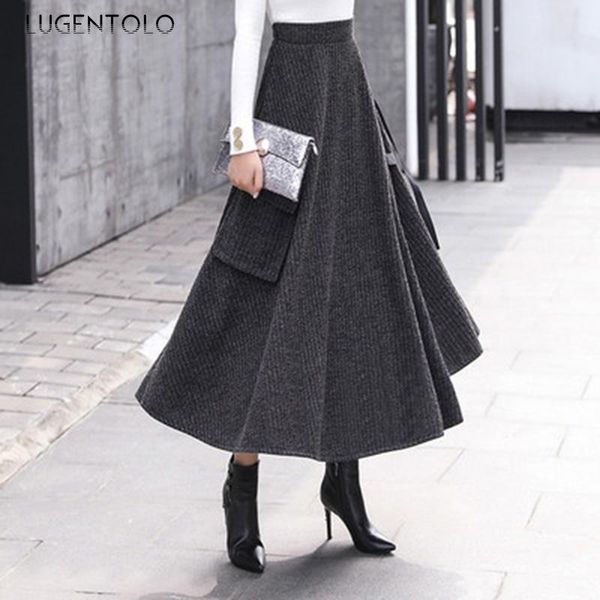 skirts lugentolo elegant women skirt autumn winter solid lady splicing irregular pocket slim big swing, Black
skirts lugentolo elegant women skirt autumn winter solid lady splicing irregular pocket slim big swing, Black