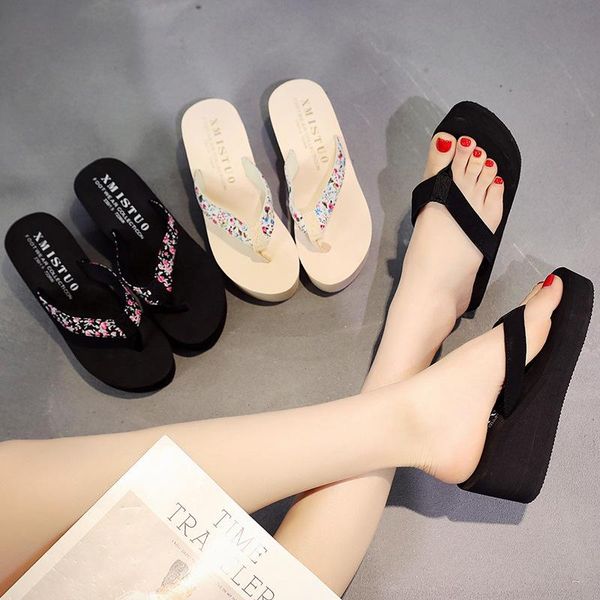 summer high-heeled flip-flops for playing beach slippers ladies student thick-soled floral, Black
summer high-heeled flip-flops for playing beach slippers ladies student thick-soled floral, Black