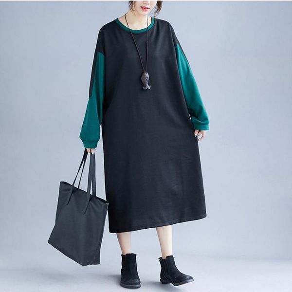 johnature patchwork dress women clothes autumn leisure o-neck loose full sleeve casual concise korean women dresses 210521, Black;gray
johnature patchwork dress women clothes autumn leisure o-neck loose full sleeve casual concise korean women dresses 210521, Black;gray