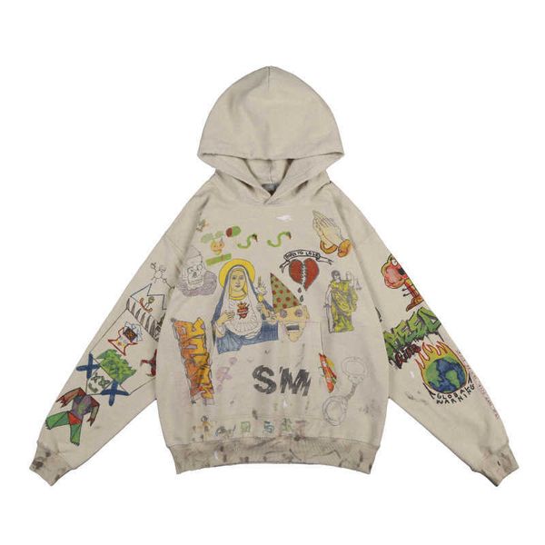 men's hoodies 2021 autumn trendy hip hop personalized graffiti cartoon printed ragged terry loose hooded sweater coat, Black
men's hoodies 2021 autumn trendy hip hop personalized graffiti cartoon printed ragged terry loose hooded sweater coat, Black