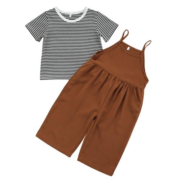clothing sets 2 pcs toddler summer outfits, girls striped round neck short sleeve t-shirt + sleeveless solid color jumpsuit 2-7t, White
clothing sets 2 pcs toddler summer outfits, girls striped round neck short sleeve t-shirt + sleeveless solid color jumpsuit 2-7t, White