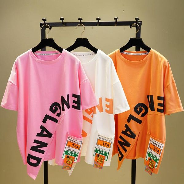 women's t-shirt student letter printed irregular t-shirts large size round neck casual split summer, White
women's t-shirt student letter printed irregular t-shirts large size round neck casual split summer, White
