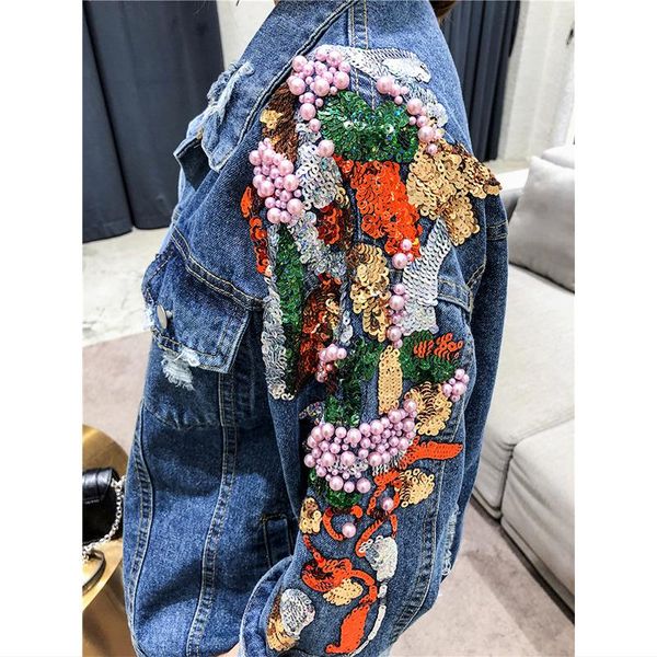 women's jackets 2021 women glitter sequin denim jacket womens and coats streetwear holes beading jeans outerwear, Black;brown
women's jackets 2021 women glitter sequin denim jacket womens and coats streetwear holes beading jeans outerwear, Black;brown