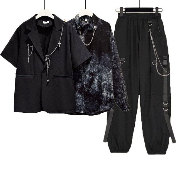 women's two piece pants y2k women autumn sweatsuits 3 set casual harajuku chain cargo pants+chain shirt +chain coat streetwear female 2, White 
women's two piece pants y2k women autumn sweatsuits 3 set casual harajuku chain cargo pants+chain shirt +chain coat streetwear female 2, White