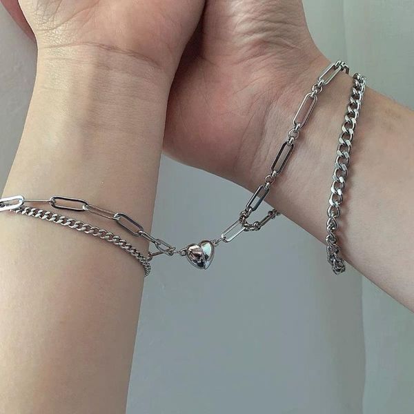 link, chain fashion creative couple bracelet simple heart-shaped magnet attracting tag women's holiday jewelry gift, Black
link, chain fashion creative couple bracelet simple heart-shaped magnet attracting tag women's holiday jewelry gift, Black