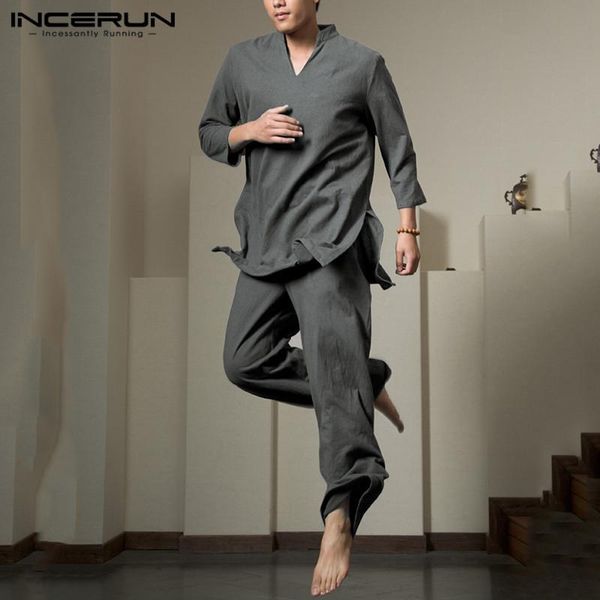 men's tracksuits mens solid color elastic pants suits incerun chinese style sets vintage 3/4 sleeve v neck tang comfortable 5xl 7, Gray
men's tracksuits mens solid color elastic pants suits incerun chinese style sets vintage 3/4 sleeve v neck tang comfortable 5xl 7, Gray