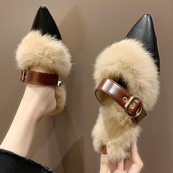 pointed toe furry slides femme buckle belt mules chunky heels winter plush ins shoes women cover slippers women2021, Black
pointed toe furry slides femme buckle belt mules chunky heels winter plush ins shoes women cover slippers women2021, Black