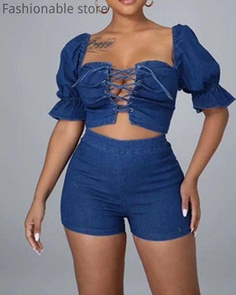 women's tracksuits women eyelet lace up puff sleeve crop & shorts 2 piece set, Gray
women's tracksuits women eyelet lace up puff sleeve crop & shorts 2 piece set, Gray