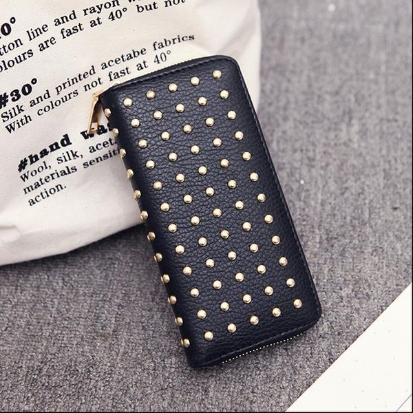 women wallet female purse leather long rivet money pocket card coin holder wallets designer phone dollar price purses, Red;black
women wallet female purse leather long rivet money pocket card coin holder wallets designer phone dollar price purses, Red;black