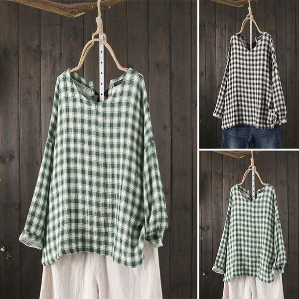 women's blouses & shirts 2021 summer long blouse women o-neck zanzea casual plaid cotton linen tunic female loose lace up blusas chemi, White
women's blouses & shirts 2021 summer long blouse women o-neck zanzea casual plaid cotton linen tunic female loose lace up blusas chemi, White