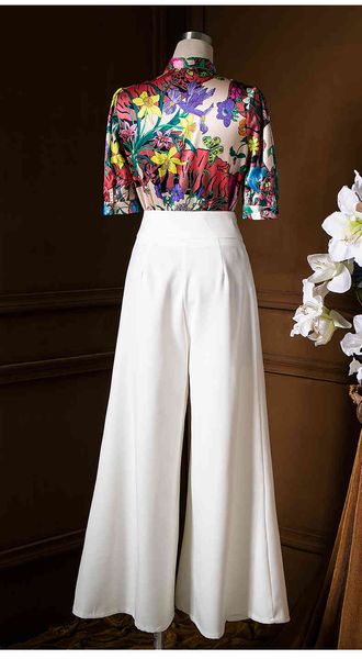 dress summer fashion pant suits women bow collar colorful flower print short sleeve shirts+high waist wide leg long white pants, Black;gray
dress summer fashion pant suits women bow collar colorful flower print short sleeve shirts+high waist wide leg long white pants, Black;gray