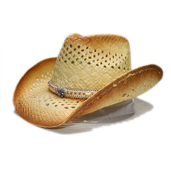 cloches beige raffia straw bohemia style hollow-out wide brim beach cowboy cowgirl western hat spall stone knitted band (58cm), Blue;gray
cloches beige raffia straw bohemia style hollow-out wide brim beach cowboy cowgirl western hat spall stone knitted band (58cm), Blue;gray