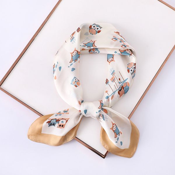 hangzhou cartoon owl print silk women's bag decorative scarf, Blue;gray 
hangzhou cartoon owl print silk women's bag decorative scarf, Blue;gray