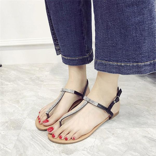women rhinestone decoration open toe low heels beach sandals fashion summer causal buckle strap shoes thong flat #40, Black
women rhinestone decoration open toe low heels beach sandals fashion summer causal buckle strap shoes thong flat #40, Black