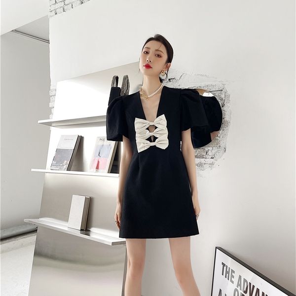 casual dresses puff sleeve vintage summer women short v neck bow mini a line ladies black little korean fashion uc33, Black;gray
casual dresses puff sleeve vintage summer women short v neck bow mini a line ladies black little korean fashion uc33, Black;gray