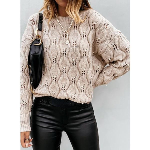 women's sweaters 2021 solid color round neck foam beads long-sleeved hollow loose knitted sweater ladies fall/winter fashion pullover, White;black
women's sweaters 2021 solid color round neck foam beads long-sleeved hollow loose knitted sweater ladies fall/winter fashion pullover, White;black