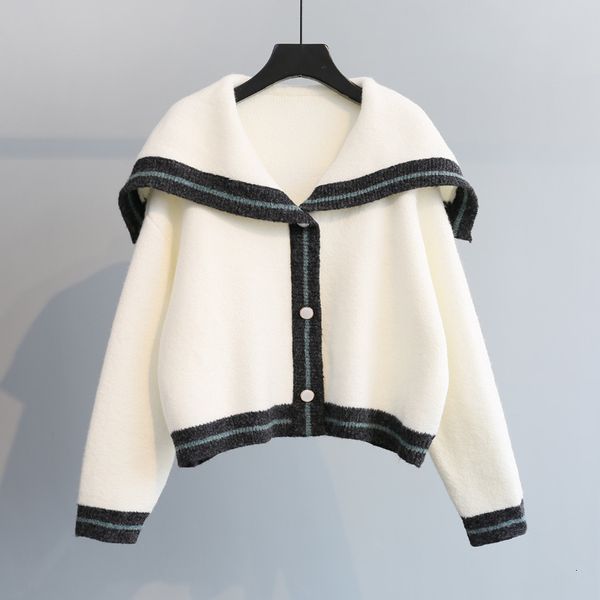 women's knits & tees spring clothing style korean-style loose-fit college short sweater cardigan coat student navy collar 05xd, White
women's knits & tees spring clothing style korean-style loose-fit college short sweater cardigan coat student navy collar 05xd, White