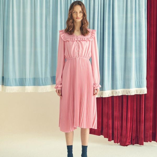 casual dresses 2021 long sleeve dress women sweet pink vestidos mujer korean fashion single breasted elastic waist pleated midi, Black;gray
casual dresses 2021 long sleeve dress women sweet pink vestidos mujer korean fashion single breasted elastic waist pleated midi, Black;gray
