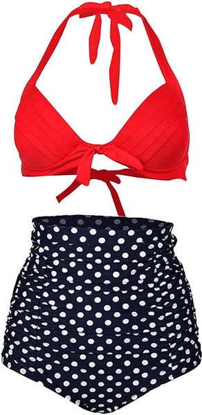 women's swimwear zityretro high waist quick-drying wearable bikini mature polka dot swimsuit without steel ring strap two-piece open ba, White;black
women's swimwear zityretro high waist quick-drying wearable bikini mature polka dot swimsuit without steel ring strap two-piece open ba, White;black