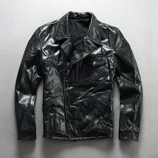 men's leather & faux genuine jacket layer cowhide lapel slim fit motorcycle youth tide brand coat, Black 
men's leather & faux genuine jacket layer cowhide lapel slim fit motorcycle youth tide brand coat, Black