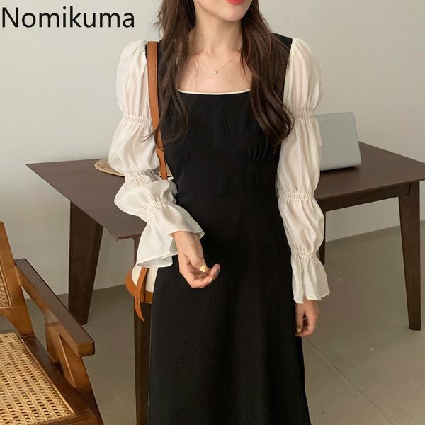 nomikuma robe mujer contrast color vintage korean dress women square collar long sleeve slim waist dresses lady vestidos 3c879 210514, Black;gray
nomikuma robe mujer contrast color vintage korean dress women square collar long sleeve slim waist dresses lady vestidos 3c879 210514, Black;gray