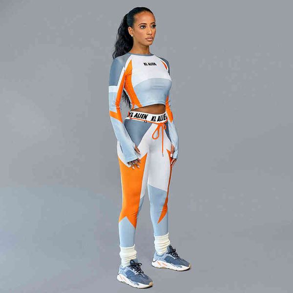 women long sleeve cropslim outfit tracksuit two pieces set letter print high elastic skinny leggings female sportswear 220105, White
women long sleeve cropslim outfit tracksuit two pieces set letter print high elastic skinny leggings female sportswear 220105, White