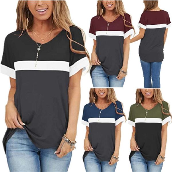 women's t-shirt 2021 spring / summer solid round v short sleeve contrast stitching lov mu3b, White
women's t-shirt 2021 spring / summer solid round v short sleeve contrast stitching lov mu3b, White
